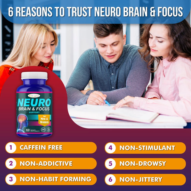 Brain Supplement, 60 Count, for Men & Women - Caffeine-Free Focus Capsules for Concentration, Brain & Memory Support