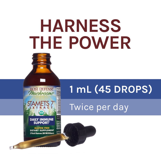 Host Defense, Stamets 7 Extract, Daily Immune Support, Mushroom Supplement with Lion’S Mane and Reishi, Plain, 2 Fl Oz