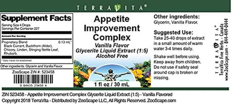 Terravita Appetite Improvement Complex Glycerite Liquid Extract (1:5) - Vanilla Flavored (1 Oz, ZIN: 523458) - 2 Pack