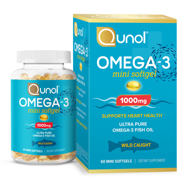 Qunol Mini Omega-3 Fish Oil (60 Count) Heart Health Support with 1000Mg Wild Caught Omega-3 Fatty Acids (Including EPA & DHA)