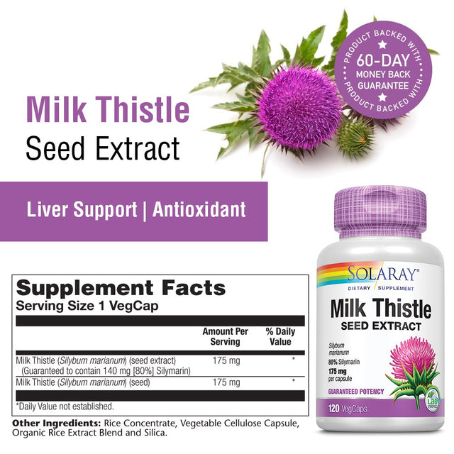 Solaray Milk Thistle Seed Extract 175Mg | Antioxidant Intended to Help Support a Normal, Healthy Liver | Non-Gmo & Vegan | 120 Vegcaps