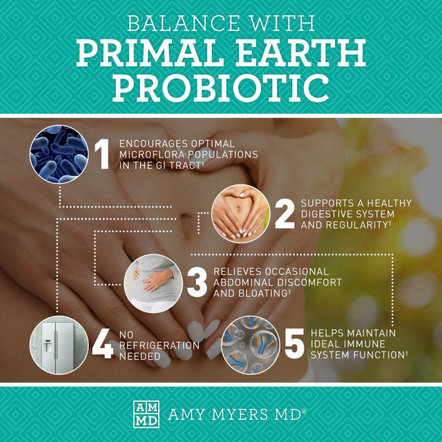 Amy Myers MD Prescription Strength Soil Based Probiotic Three Strains - Primal Earth SBO Probiotics for Normal Bowel Pattern & Healthy GI Microflora - Supports Stomach Discomfort, Bloating and Nausea