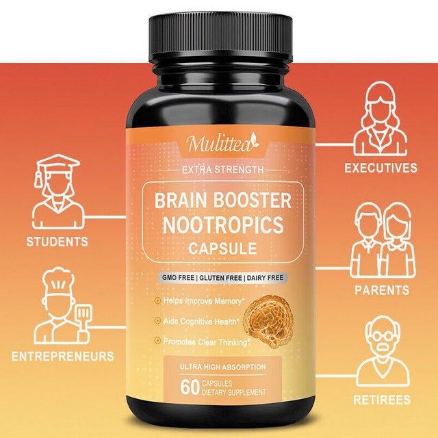 Brain Booster Nootropic Supplement Support Focus Energy Memory & Clarity - 60 Capsules