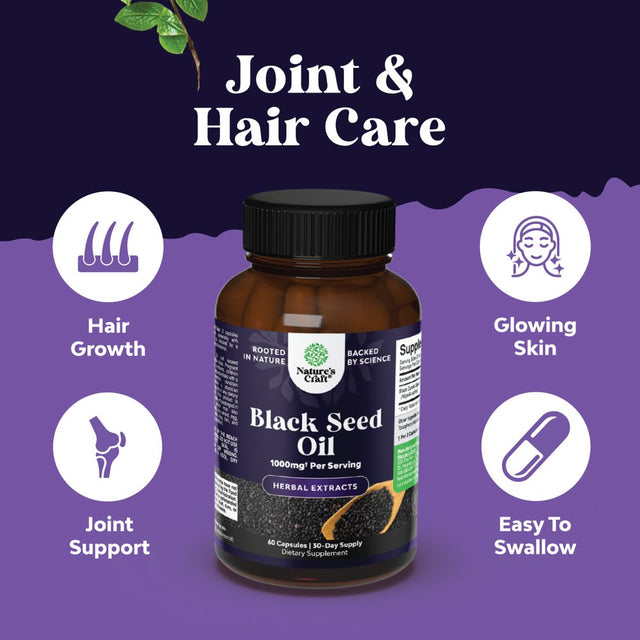 Vegan Black Seed Oil Capsules - Cold Pressed Nigella Sativa Black Cumin Seed Oil Capsules with Omega 3 6 9 Antioxidants and Thymoquinone for Hair Growth Immune Support Joint Health and Digestion