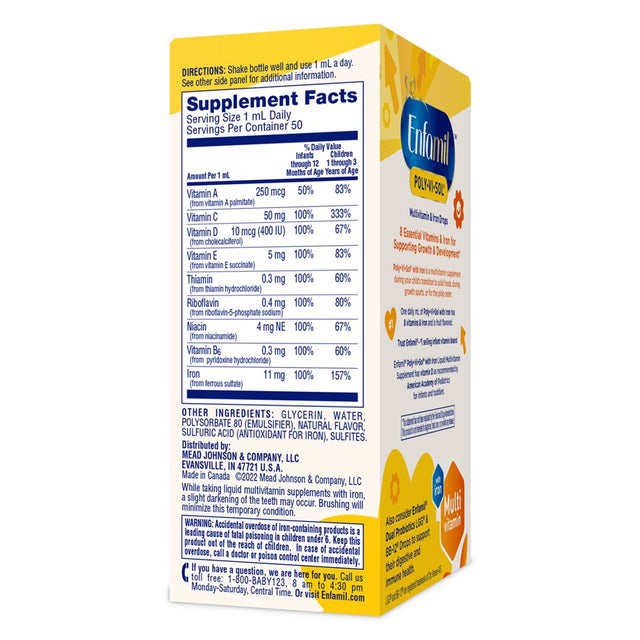 Enfamil Poly-Vi-Sol Liquid Multivitamin Supplement and Iron for Infants and Toddlers 50 Ml Dropper Bottle