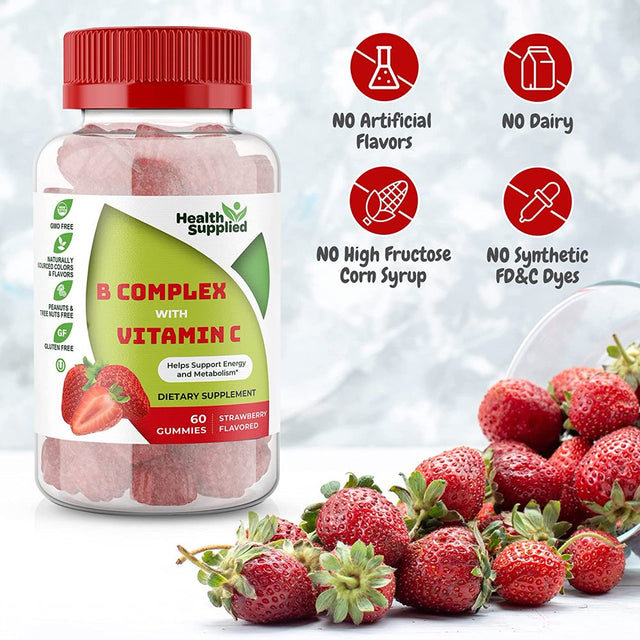 Health Supplied Vitamin B Complex with Vitamin C Gummies | Natural Strawberry Flavor Gummy