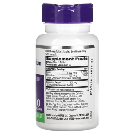 Natrol Cinnamon Biotin Chromium Tablets, 60 Ct