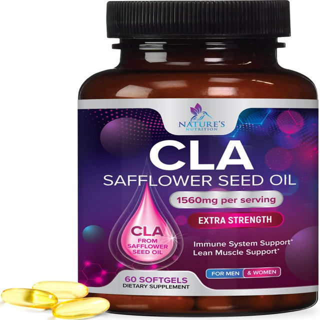 Conjugated Linoleic Acid CLA 1560Mg - Extra High Potency CLA Supplement Pills - Improve Body Composition & Lean Muscle Tone, Metabolism & Energy - Nature'S Safflower Capsules, Non-Gmo - 60 Softgels