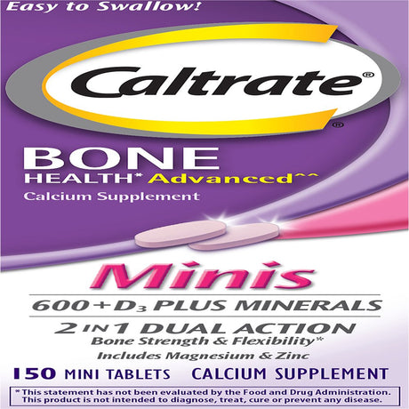 Caltrate Minis 600 plus D3 plus Minerals Calcium and Vitamin D Supplement Tablets, Bone Health and Mineral Supplement for Adults - 150 Count