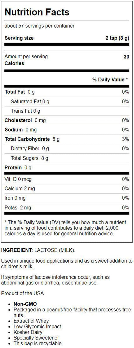 NOW Foods, Lactose, Encourages Beneficial Gut Bacteria, Product of the USA, 1-Pound (Packaging May Vary)