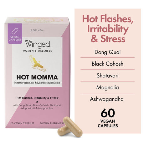 Winged Wellness Hot Momma Menopause Support Vegan Capsules, Women'S Supplement, 30 Servings, 60Ct