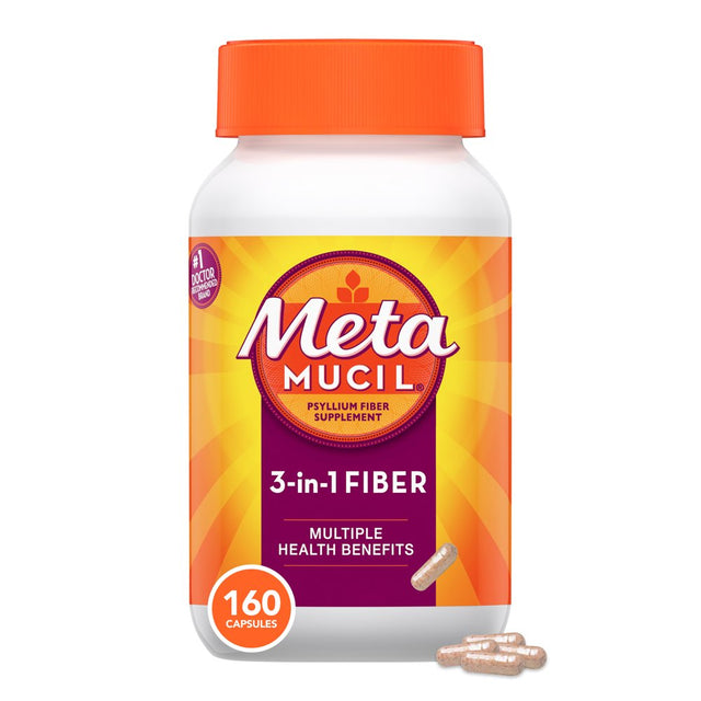 Metamucil, 3-In-1 Fiber, Digestive Health, Plant Based Fiber, 160 Ct