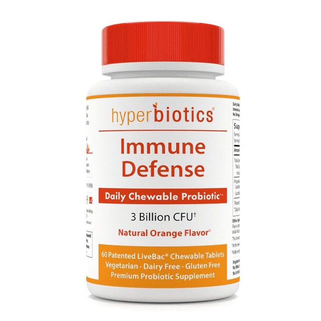 Hyperbiotics Immune Defense - Daily Probiotic - 3 Billion CFU - Natural Orange Flavor - 60 Chewable Tablets