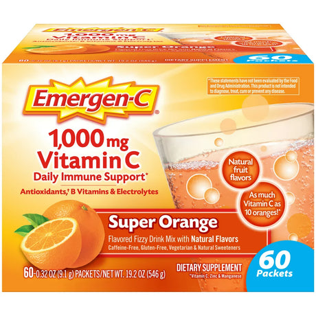 Emergen-C 1000Mg Vitamin C Powder for Immune Support Super Orange - 60 Ct