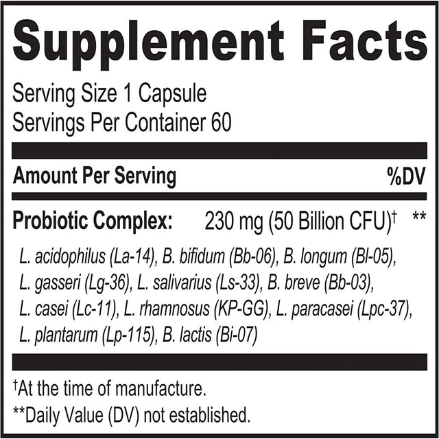 NATURELO Probiotic Supplement - 50 Billion CFU - 11 Strains - One Daily - Helps Support Digestive & Immune Health - Delayed Release - No Refrigeration Needed - 60 Vegan Capsules