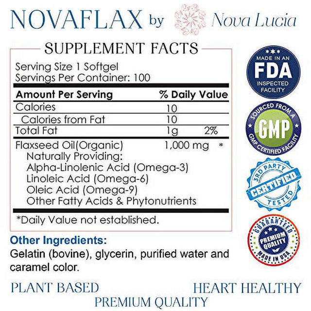 Natural Organic Flaxseed Oil 1,000 Mg, Essential Omega 3 6 9 Natural ALA Heart & Brain Health, Immune System Booster Healthy Hair Skin and Nails Gluten Free, Non-Gmo, Hexane Free 100 Liquid Softgels