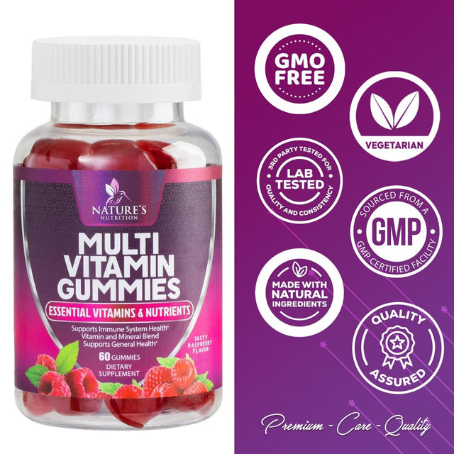 Multivitamin Gummies, Extra Strength Daily Multi Vitamin Gummy for Women & Men with Vitamins A, C, D, E, B6, B12, Zinc & Antioxidants Supplement for Immune Health Support, Non-Gmo, Berry - 60 Gummies