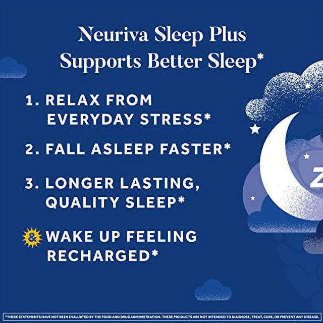 NEURIVA Sleep plus with 4-In-1 Benefits - Clinically Tested Ashwagandha, L-Theanine & Melatonin - Reduce Stress, Fall Asleep Faster, Improve Sleep Quality, Wake up Refreshed*, 58Ct Capsules