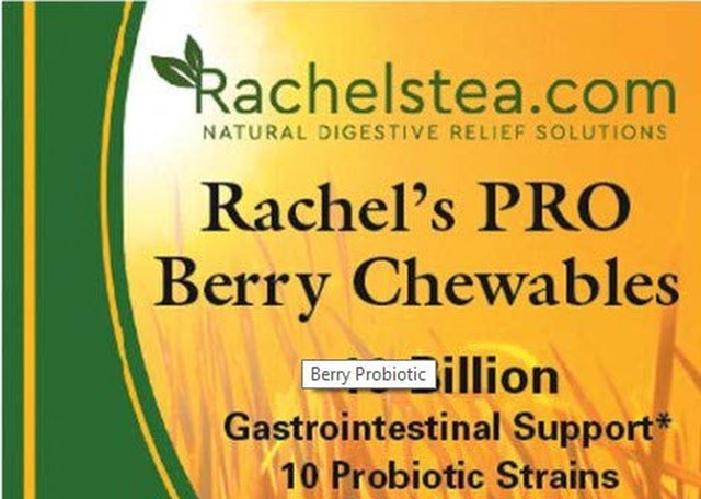 Rachel’S Tea: Turmeric, Wild Yam, Ginger, Marshmallow, Chamomile, Peppermint, Fennel Slippery Elm Berry Chewable 10 Billion Acid Resistant Probiotic Strains. Adults, Kids, Great Taste