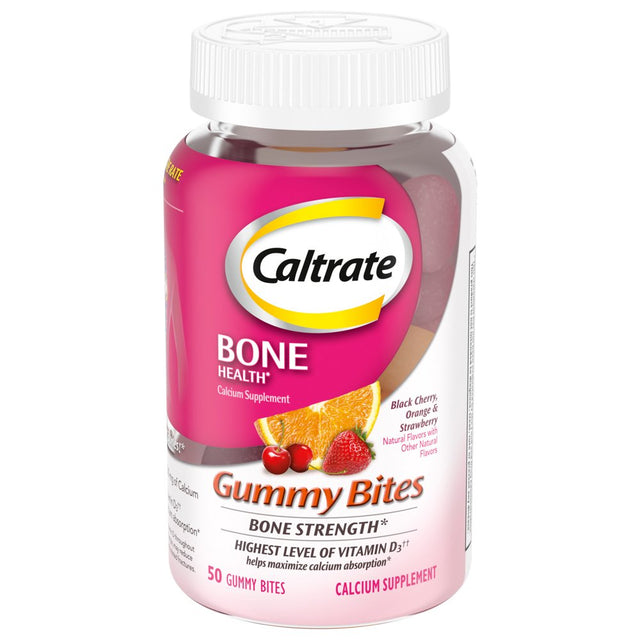 Caltrate Gummy Bites 500 Mg Calcium and Vitamin D Supplement, Black Cherry, Strawberry, Orange - 50 Count