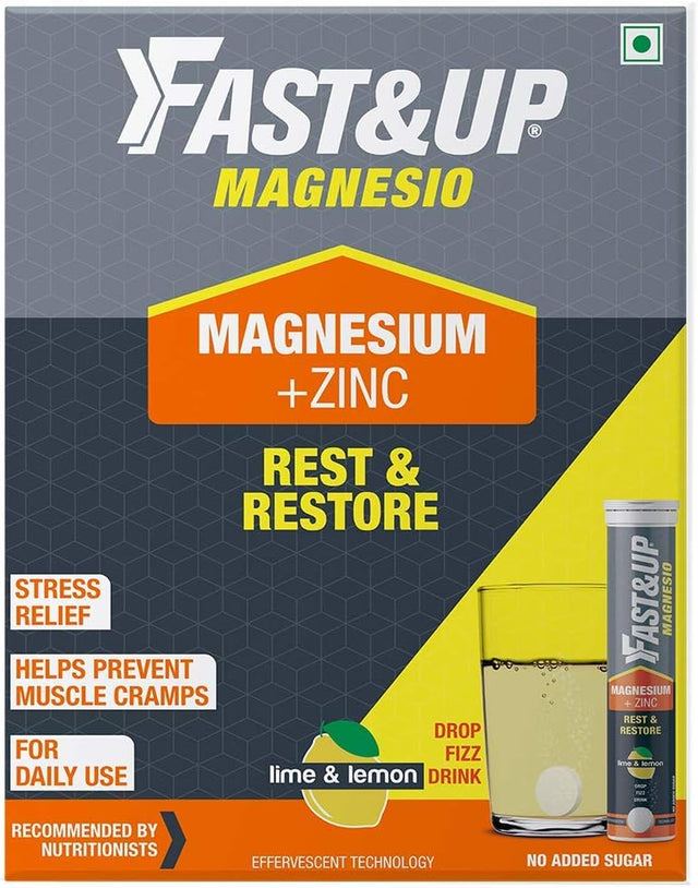 Fast&Up Magnesio - Magnesium and Zinc for Muscle Health and Stress - 60 Effervescent Tablets - Lime and Lemon Flavor