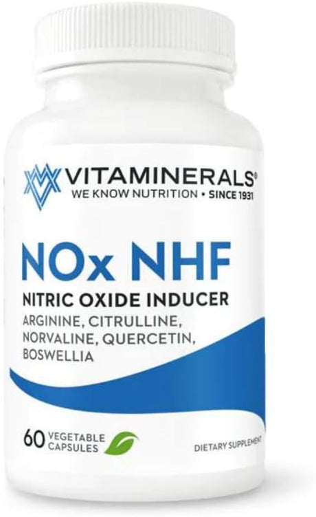 122 Nox NHF L-Arginine, L-Citrulline, L Norvaline plus B6, Quercetin, White Willow, Boswellia & Enzymes | 60 Veggie Caps | 30 Servings