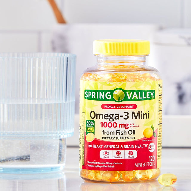 Spring Valley Proactive Support Omega-3 Mini from Fish Oil Dietary Supplement, 1000 Mg, 120 Count