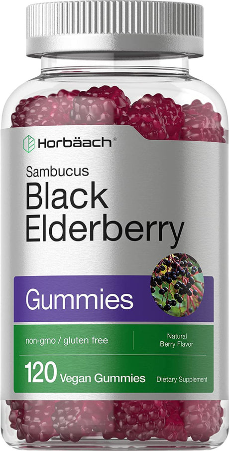 Black Elderberry with Zinc & Vitamin C | 120 Vegan Gummies | Natural Berry Flavor | by Horbaach