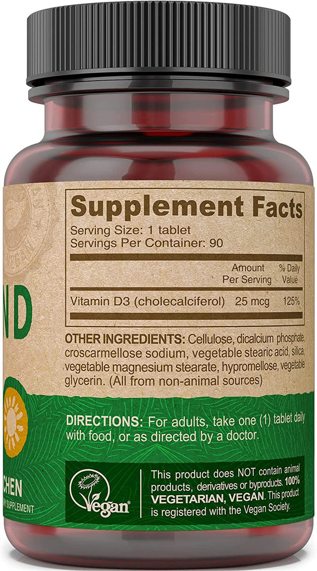 DEVA Vegan Vitamin D3 Supplement - Once-Per-Day Tablet with 1000 IU 90 Small Tablets