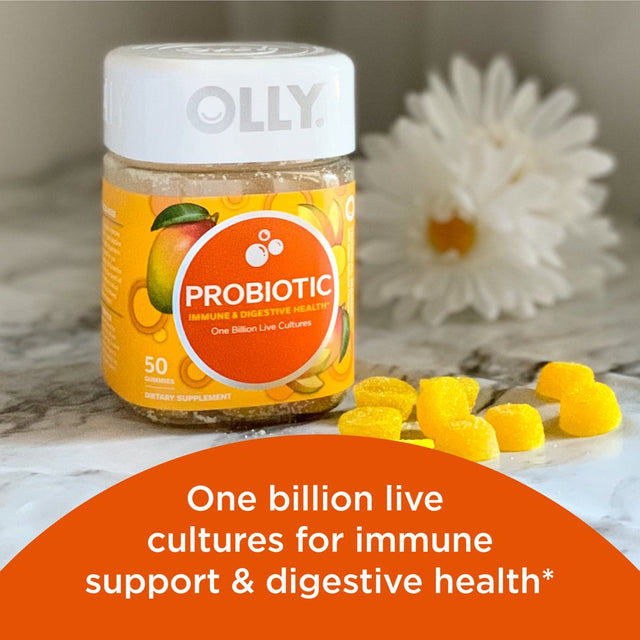 OLLY Probiotic Gummy, Immune & Digestive Health, Probiotic Supplement, Mango Flavor, 50 Ct