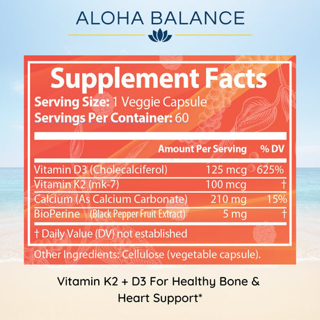 Daily D3 + K2 for Increased Vitamin D and K Levels - 5,000Iu Vitamind3 (MK7) with Bioprene - Promotes Healthy Bone, Heart & Immune Support