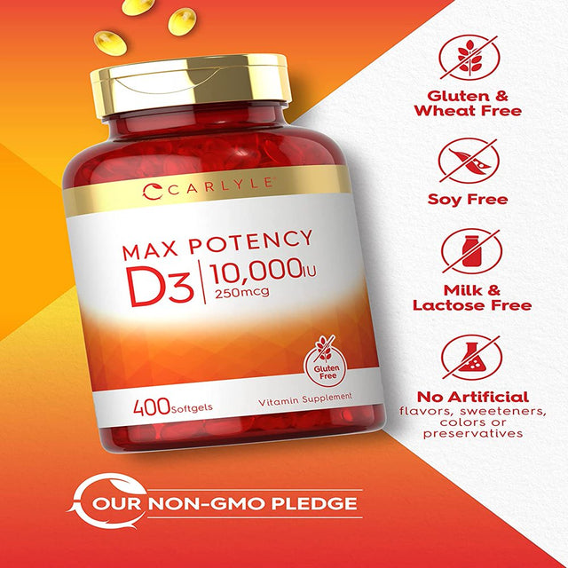 Vitamin D3 10000 IU | 400 Softgels | High Potency | by Carlyle