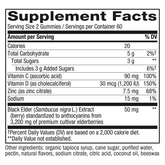 Nature'S Way Sambucus Elderberry with Vitamin C and Zinc, 120 Gummies