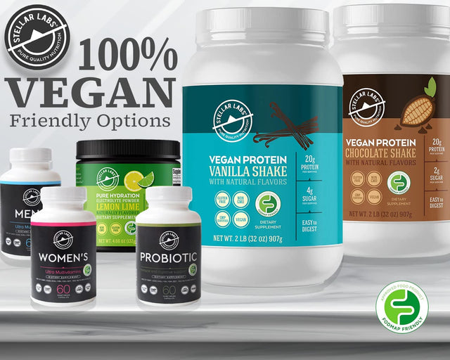 Stellar Labs Vegan Protein Powder with Bcaa'S & Antioxidants | Certified Low FODMAP, Non GMO, Gluten Free, Soy Free, Low Carb, with Stevia | Lean Plant Based Protein Powder Shakes | Vanilla