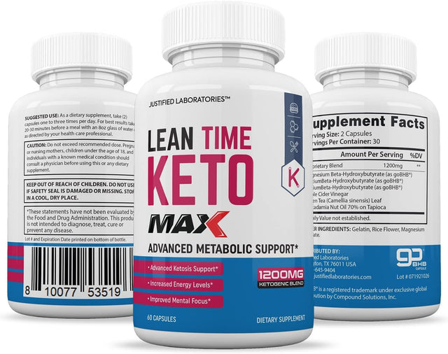 (2 Pack) Lean Time Keto 1200MG Pills Includes Apple Cider Vinegar Gobhb Strong Exogenous Ketones Advanced Ketogenic Supplement Ketosis Support for Men Women 120 Capsules