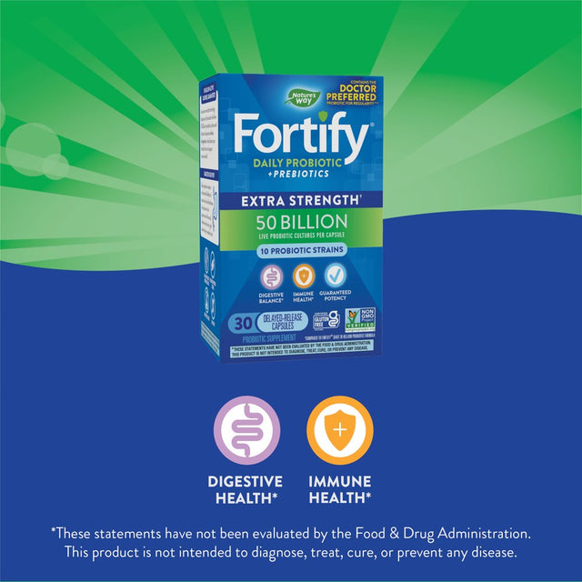 Nature'S Way Fortify Extra Strength Daily Probiotic + Prebiotic for Digestive Balance and Immune Health, 50 Billion Live Cultures, 10 Strains, 30 Count