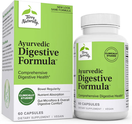 Terry Naturally Ayurvedic Digestive Formula - 60 Capsules - Promotes Bowel Regularity, Gut Microflora & Nutrient Absorption - Non-Gmo, Vegan, Gluten Free - 30 Servings