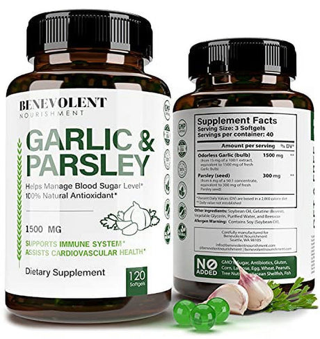 Odorless Garlic Pills & Parsley Supplement - 1500 MG Aged Extract Capsules, Softgels, Support Supplements, Vitamin Detox, Blood Pressure, Joint Cholesterol Herbs