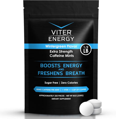 Viter Energy Extra Strength Caffeinated Mints 80Mg Caffeine, B Vitamins, Sugar Free. (Wintergreen, 8Oz, Bulk Bag)