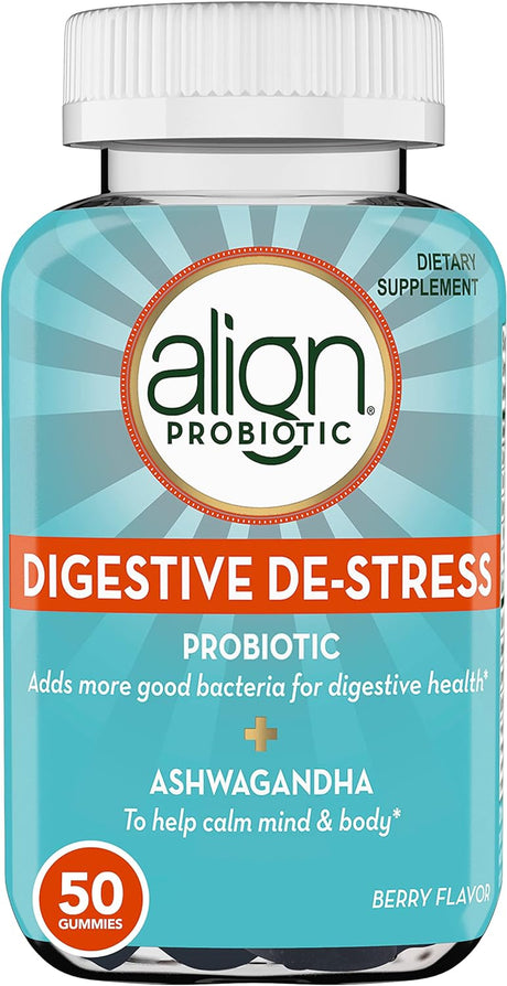 Align Probiotic, Digestive De-Stress, Probiotic for Women and Men with Ashwagandha, Helps with a Healthy Response to Stress, Gluten Free, Soy Free, Vegetarian, 50 Gummies