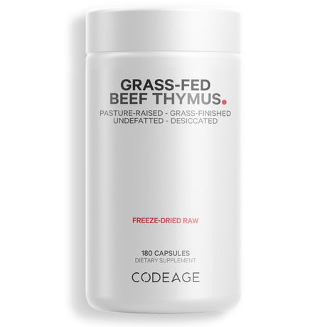 Grass-Fed Beef Thymus, Freeze-Dried, Non-Defatted, Desiccated Glandular Supplement, Non-Gmo, 180 Ct