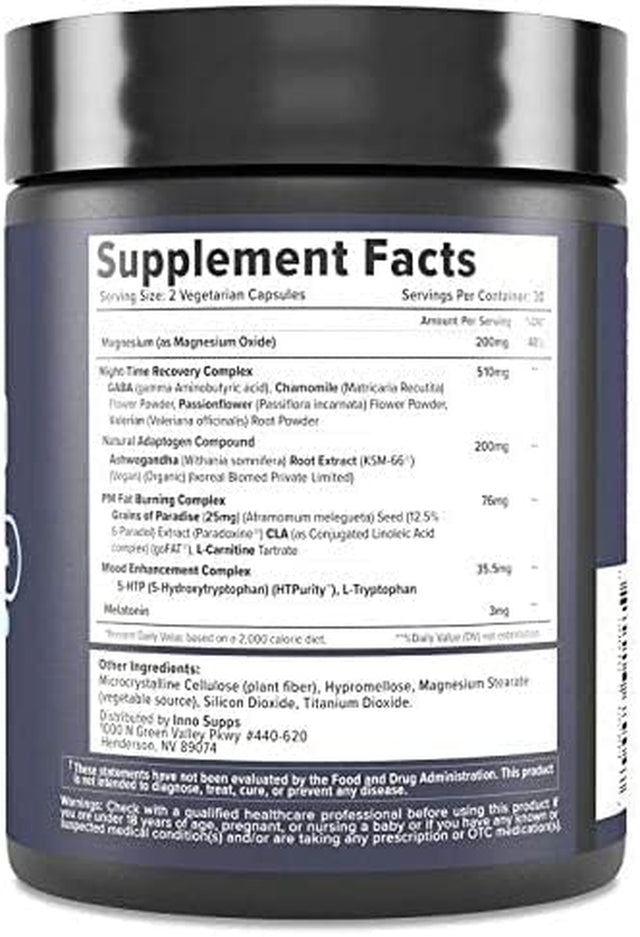 Innosupps Night Shred | Night Time Fat Burner and Natural Sleep Support | Ashwaganda, 5-HTP, CLA, Melatonin | Appetite Suppressant | Weight Loss Support (60 Vegetarian Capsules)