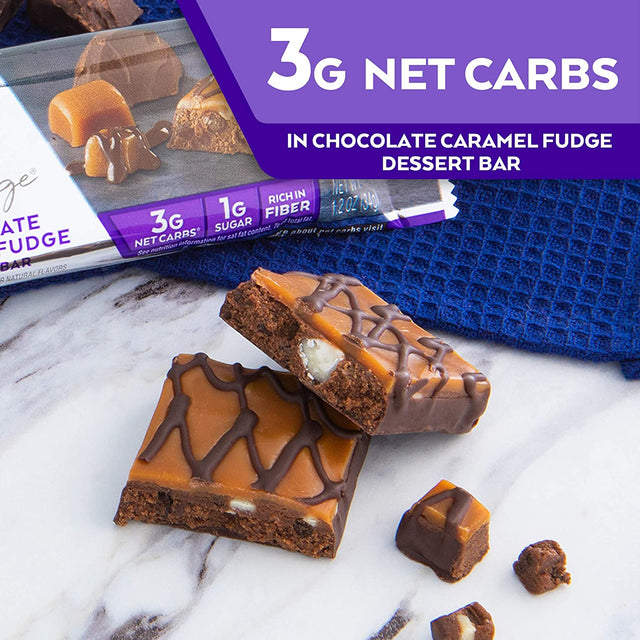 Atkins Endulge Chocolate Caramel Fudge Dessert Bar, Protein Snack, High in Fiber, 1G Sugar, Keto Friendly, 5 Count