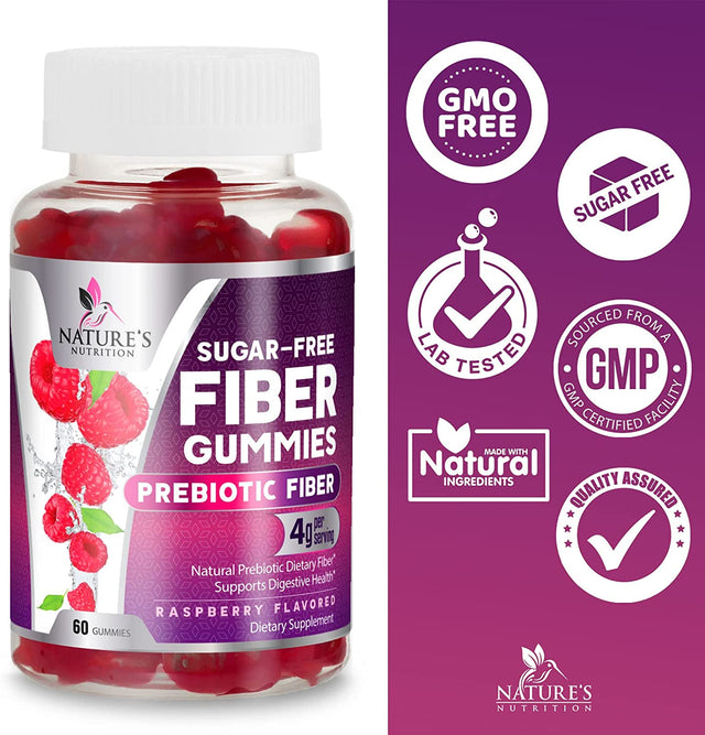 Sugar-Free Fiber Supplement Gummies for Adults - 4G Soluble Fiber per Serving - Natural Prebiotic Fiber Gummies Support Daily Digestive Health & Regularity - Plant Based & Berry Flavor - 60 Gummies