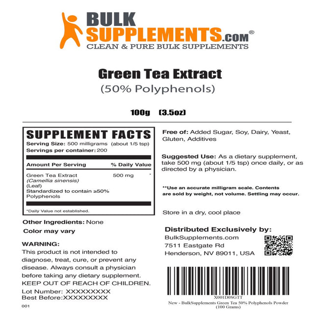 Bulksupplements.Com Green Tea 50% Polyphenols Powder - Green Tea Extract - Green Tea Fat Burner - Green Tea Extract Fat Burner Supplement (1 Kilogram)