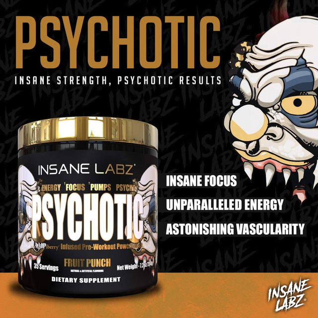 Insane Labz Psychotic Gold and Insane Veinz Gold Pre Workout Nitric Oxide Booster Stack, Increase Muscle Mass, Vascularity, Strength, Energy, Focus, Gummy Candy