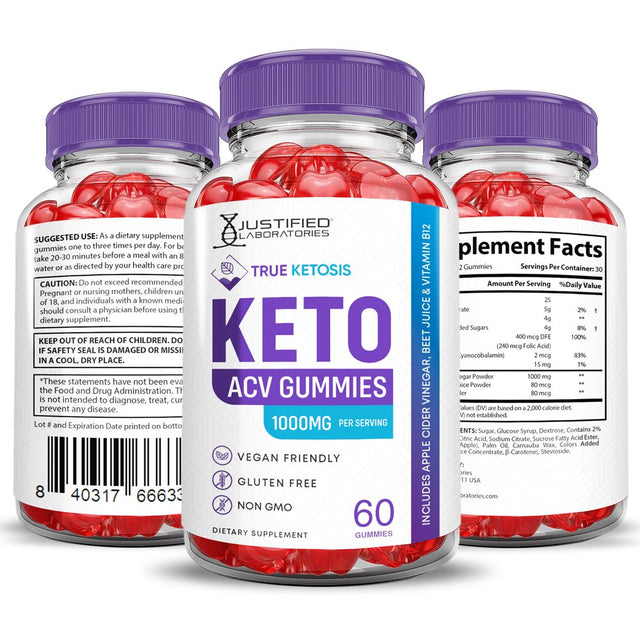 (2 Pack) True Ketosis Keto ACV Gummies 1000MG Dietary Supplement 120 Gummys