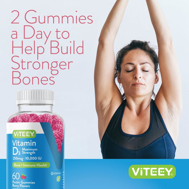 VITEEY Vitamin D3 10,000 IU Gummies, Bone + Immune Health Support, Berry Flavor, 60 Count (Pack of 1)