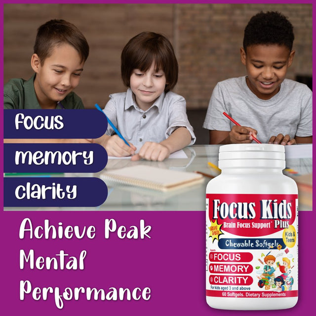 Brain Focus Vitamins for Kids, Kids Brain Booster Supplements, Focus Gummies, Omega 3 for Kids Attention & Focus, Memory & Concentration 60 Softgels