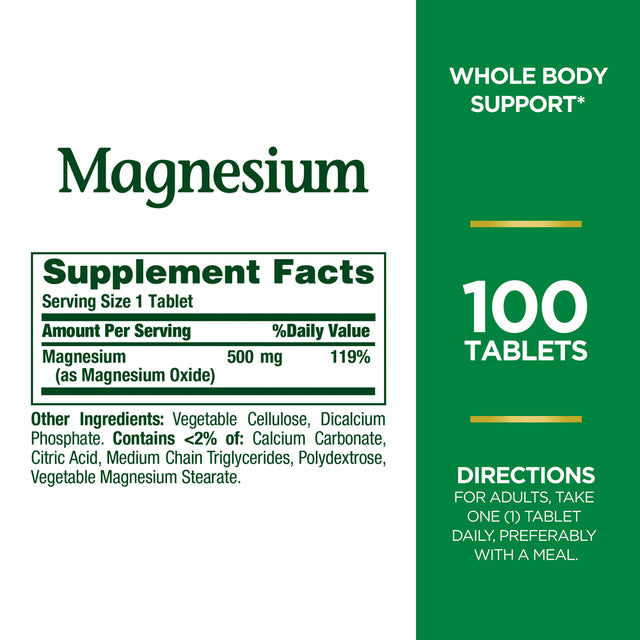 Nature'S Bounty Magnesium Tablets, 500 Mg, 100 Ct